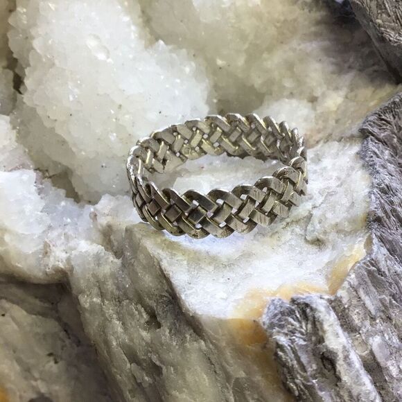 Ring, Sterling Silver Ring Band, size 8.5, Woven Ring, Wedding, Handmade - Picture 3 of 5